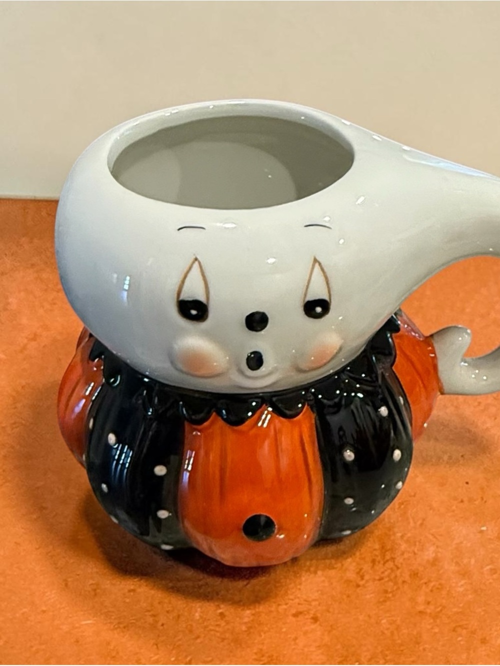 Johanna Parker Ceramic Halloween Ghost coffee mufg White and Orange